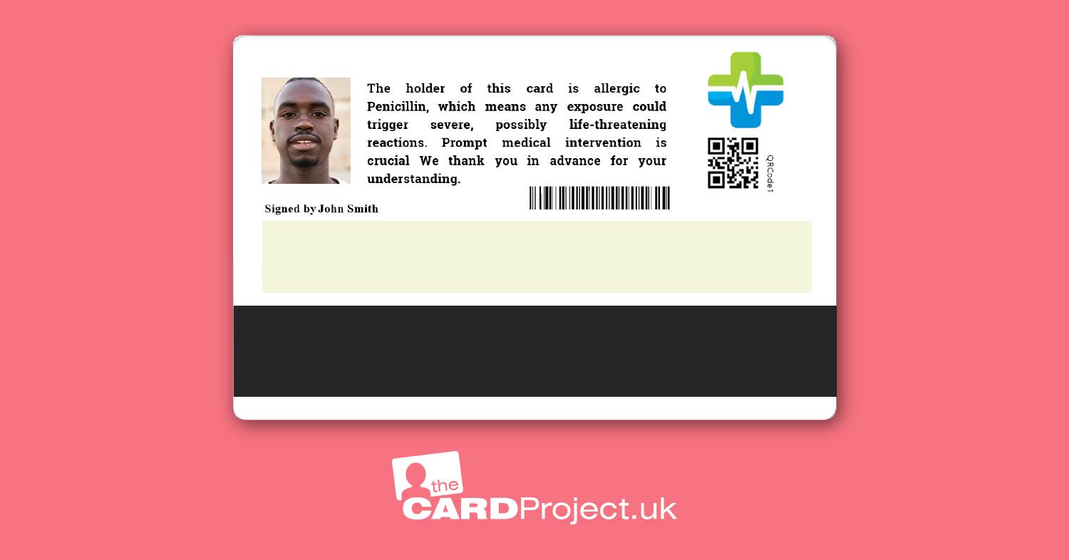 Premium Penicillin Allergy Medical ID Card (REAR)